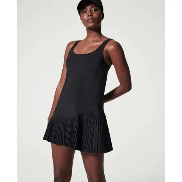 spanx pleat dress SPANX Women's CarryOn Belted Midi Dress - Black